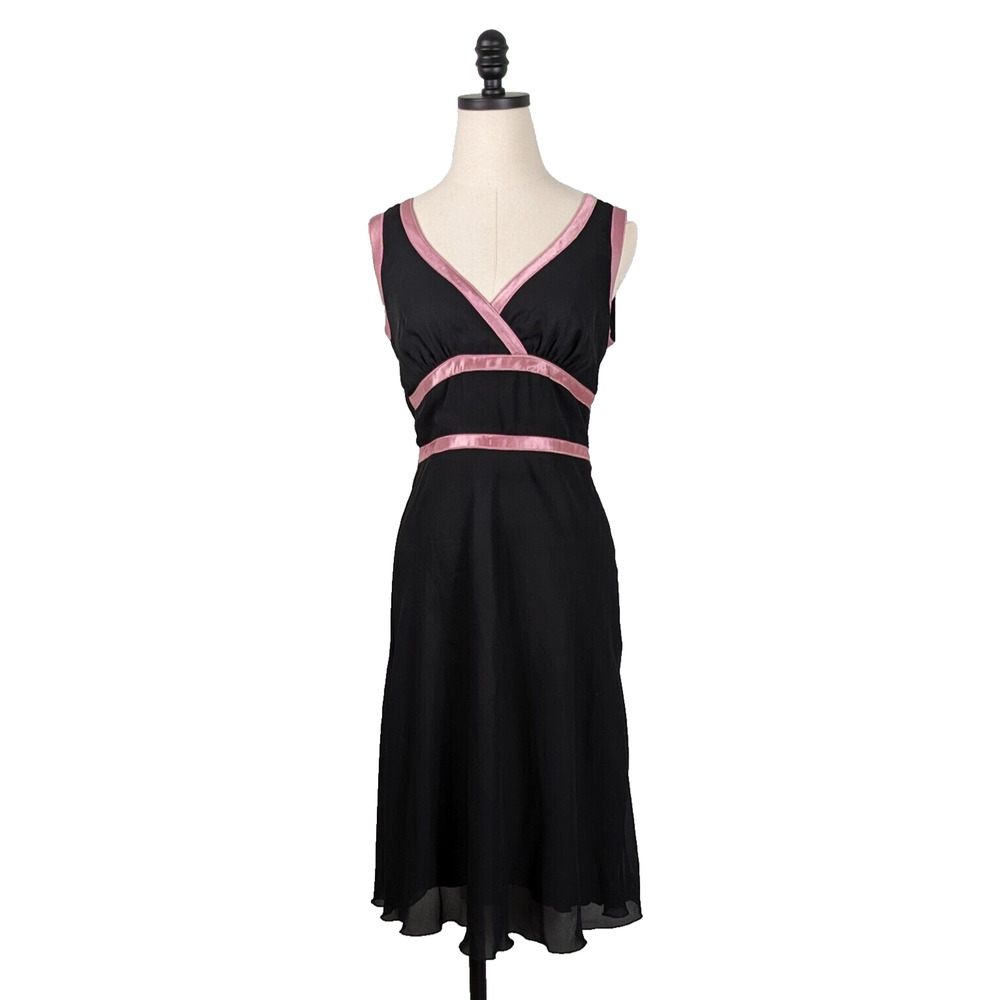 Bisou Bisou Black Midi Dress with Pink Trim